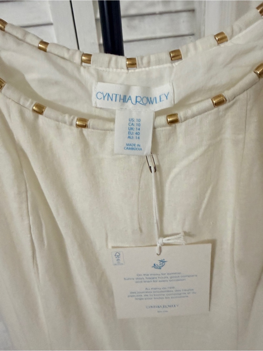 Cynthia Rowley Cream Shorts with Gold Bead Trim